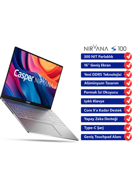 Casper Nirvana S100 i7 13620H 16GB DDR5 RAM 2TB M2 FREEDOS LAPTOP S100.1362-BX00X-G-F